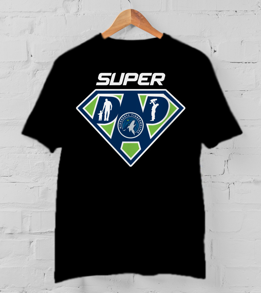 Minnesota Timberwolves Super Dad Shield Logo With Silhouettes T-Shirt