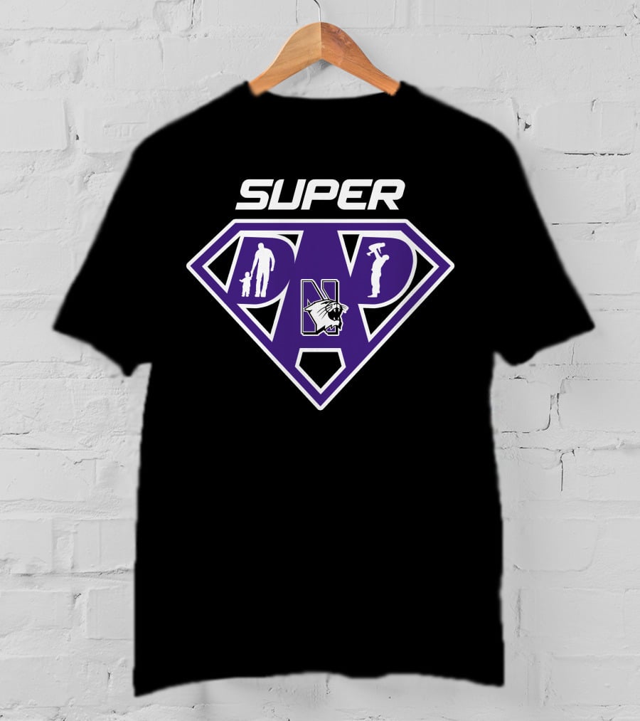 Northwestern Wildcats Super Dad Shield With Iconic Family And Tool Symbolism T-Shirt