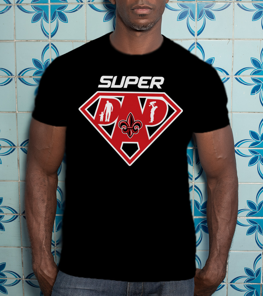 Super Dad Ragin Cajuns Fleur-De-Lis Superman Shield T-Shirt