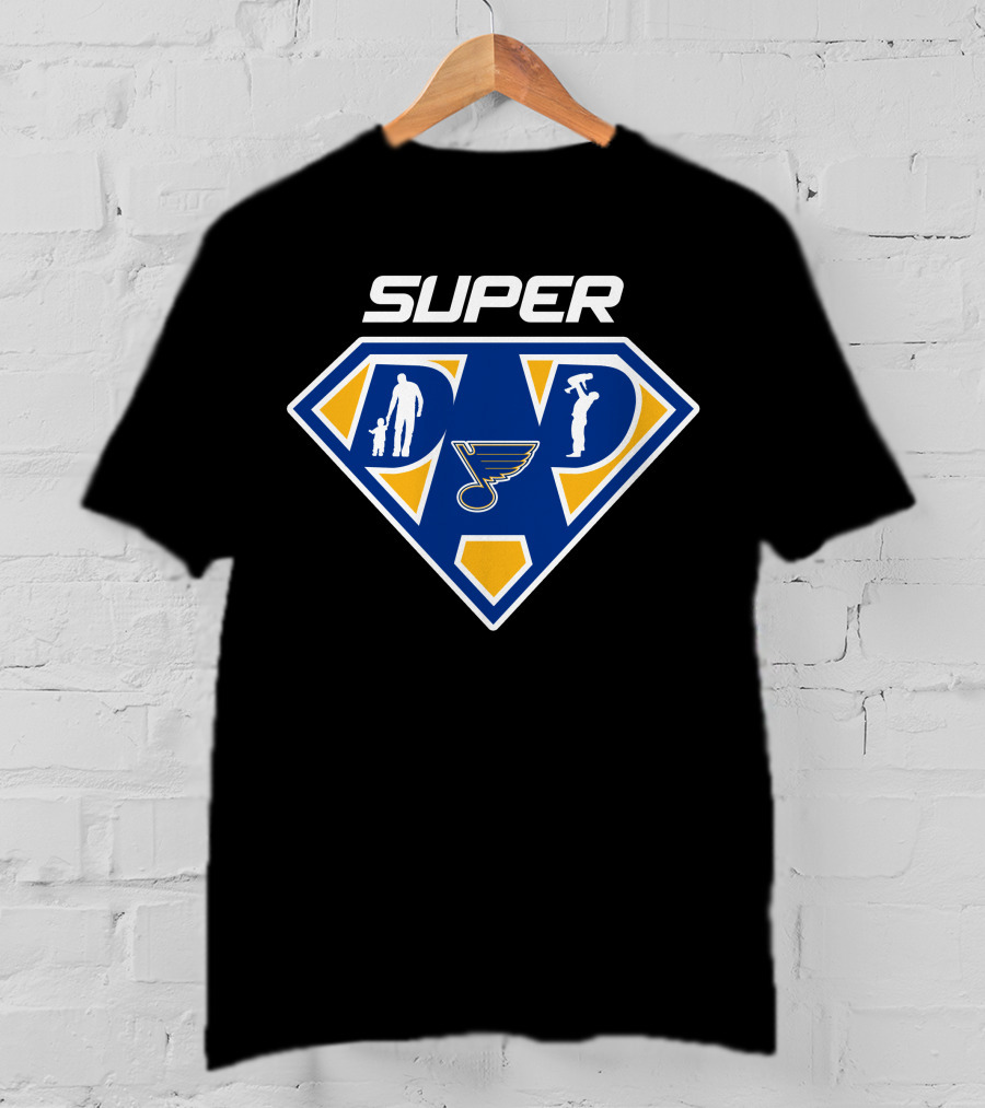 St Louis Blues Super Dad Hero Shield With Logo And Figures T-Shirt
