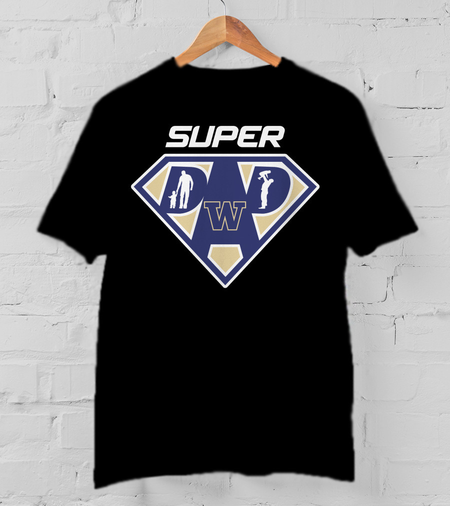 Washington Huskies Super Dad Logo With Iconic W Symbol And Silhouette T-Shirt