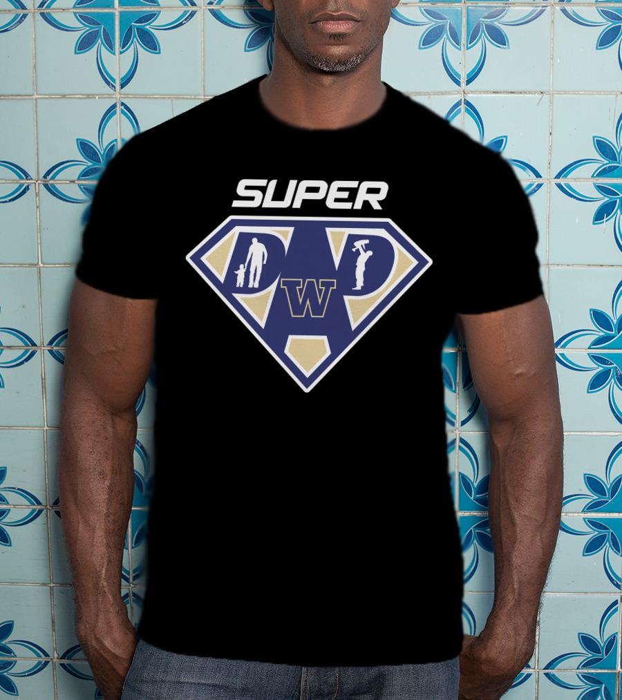 Washington Huskies Super Dad Logo With Iconic W Symbol And Silhouette T-Shirt