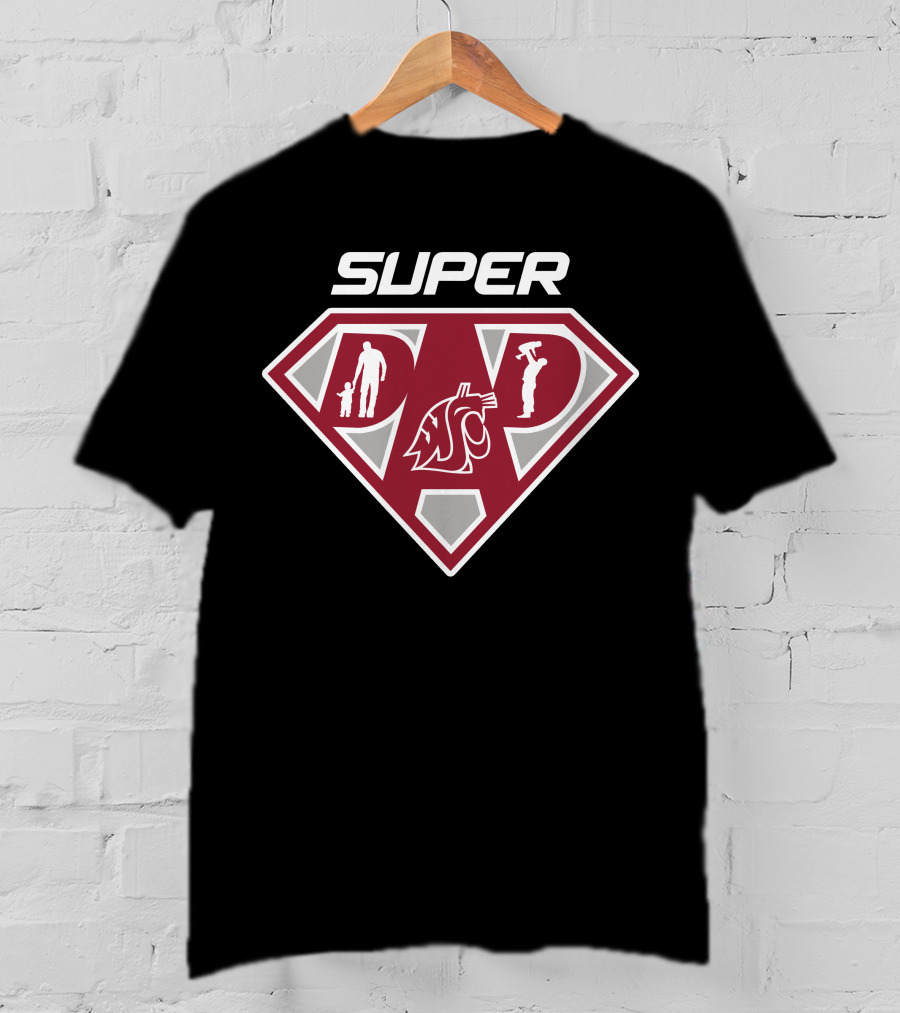 Super Dad Washington State Cougars Logo With Family And Hammer Icons T-Shirt
