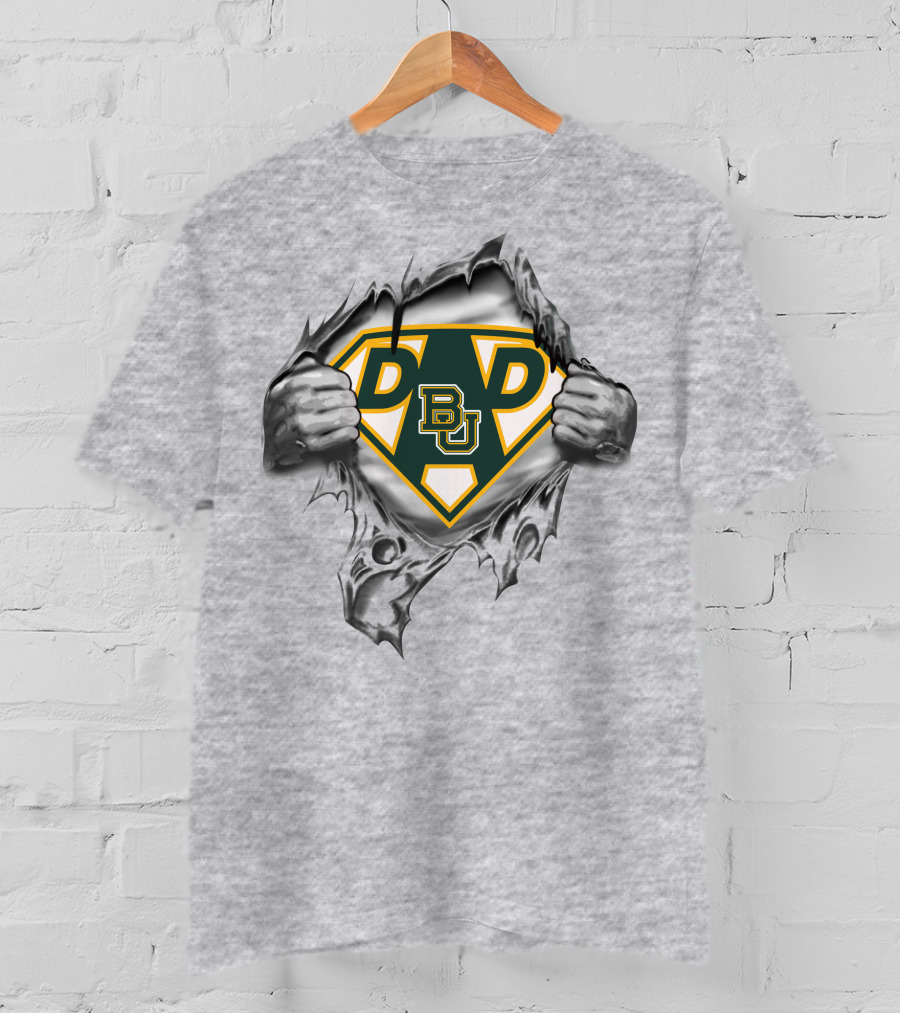 Baylor Bears Dad Superhero Logo Peeking Through Ripped T-Shirt