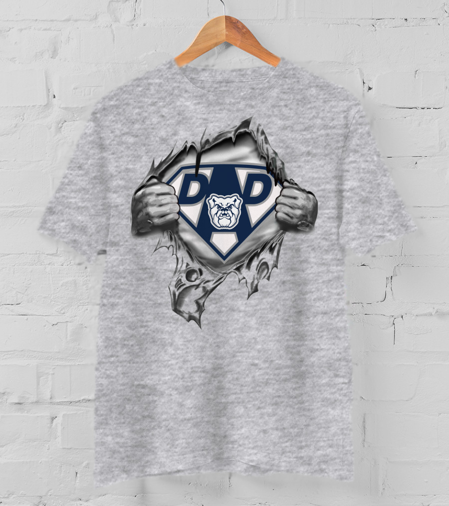 Butler Bulldogs Super Dad Logo With Superman Style Bulldog T-Shirt