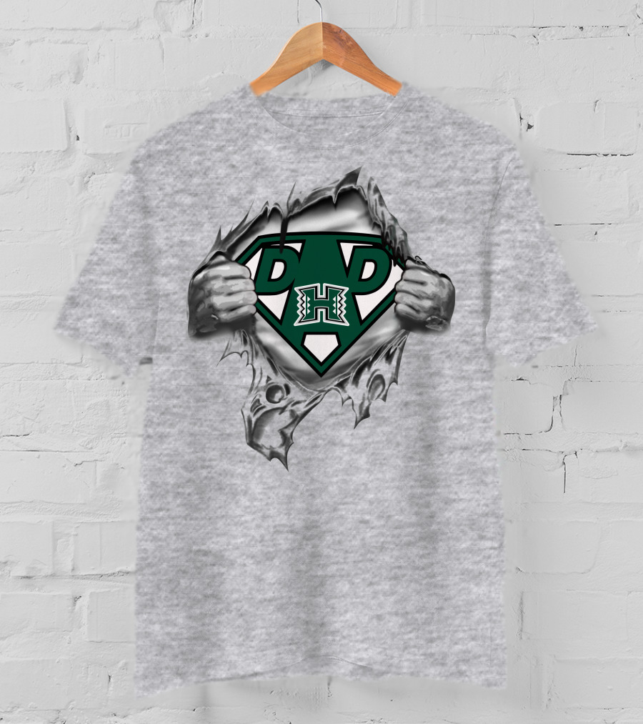 Hawai'i Rainbow Warriors Super Dad Shield With Hands Peeling Open T-Shirt