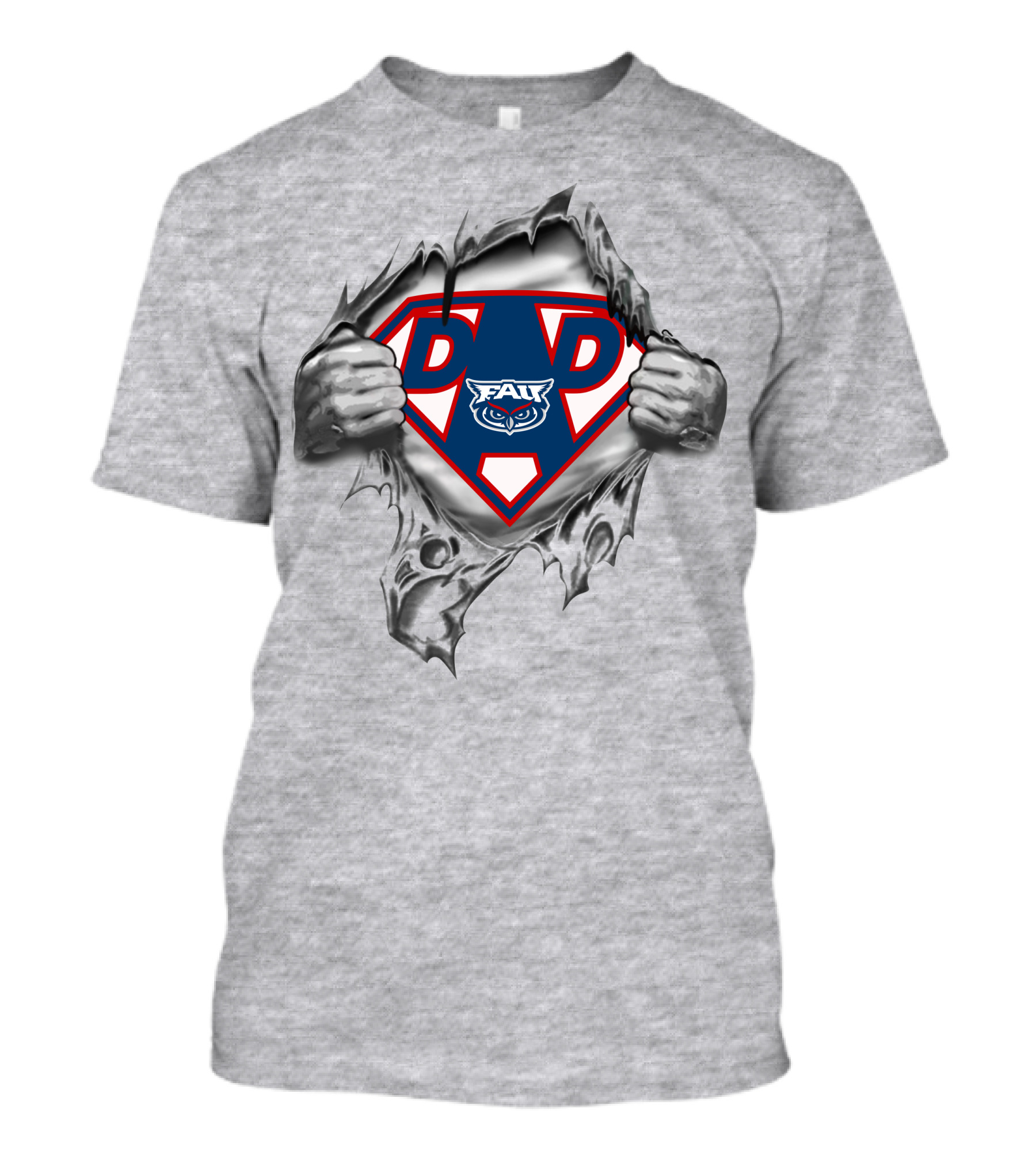 Fau Owls Super Dad Emblem With Florida Atlantic T-Shirt