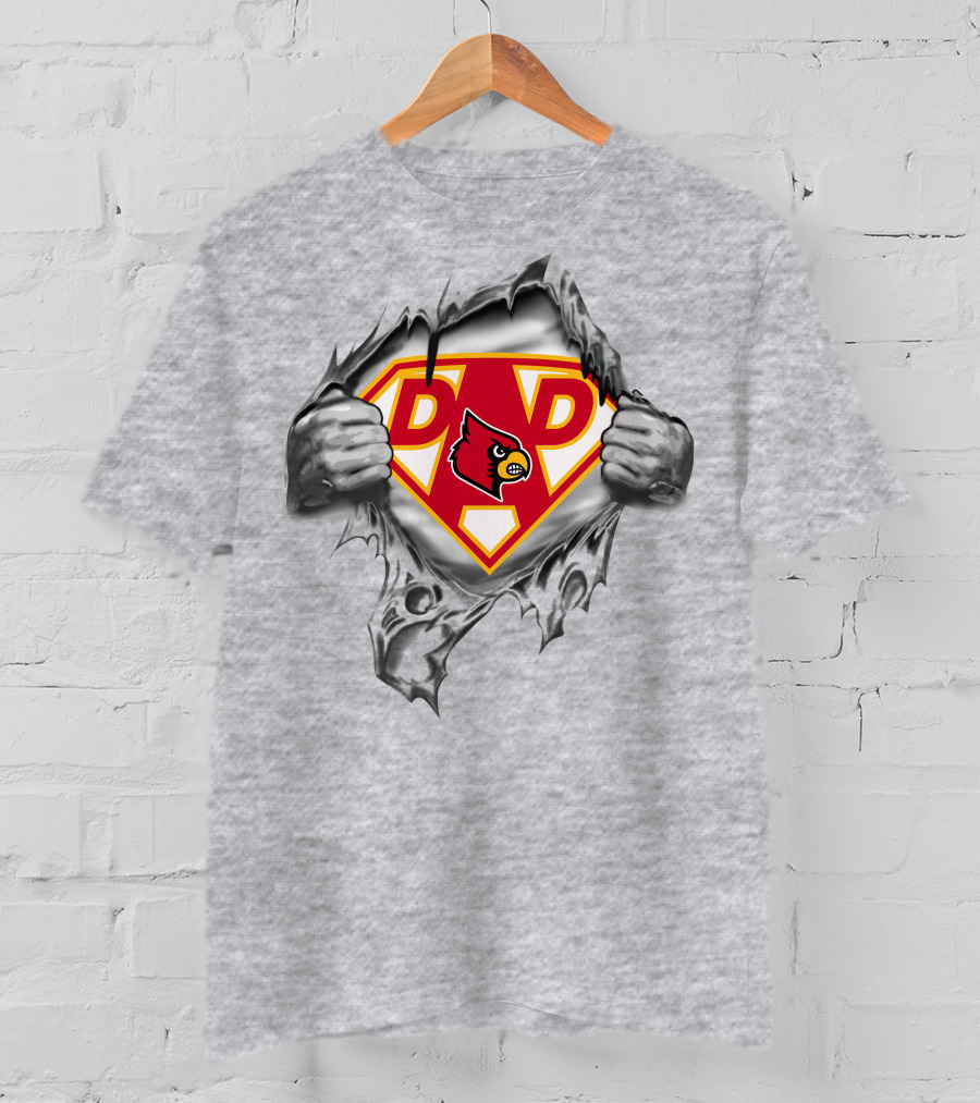 Louisville Cardinals Super Dad Logo With Cardinal Head Symbol And Ripped T-Shirt