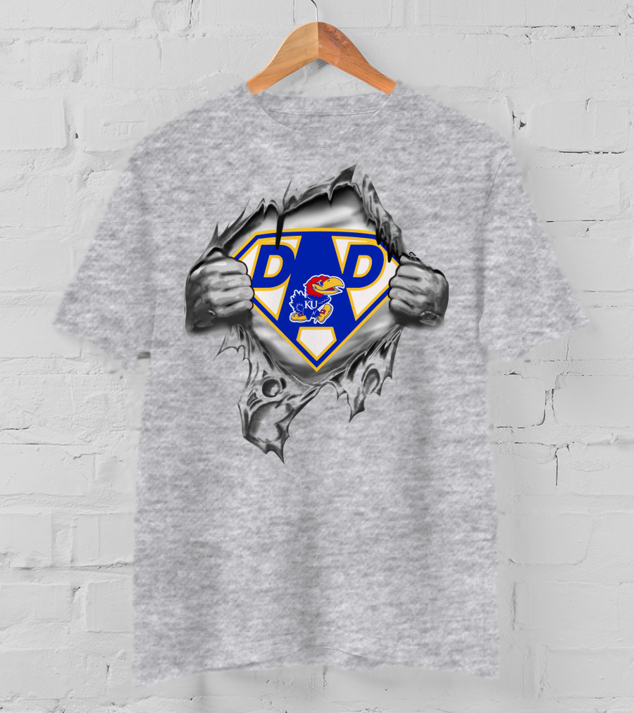 Kansas Jayhawks Super Dad '95 Ku Logo With Hands And Shield T-Shirt
