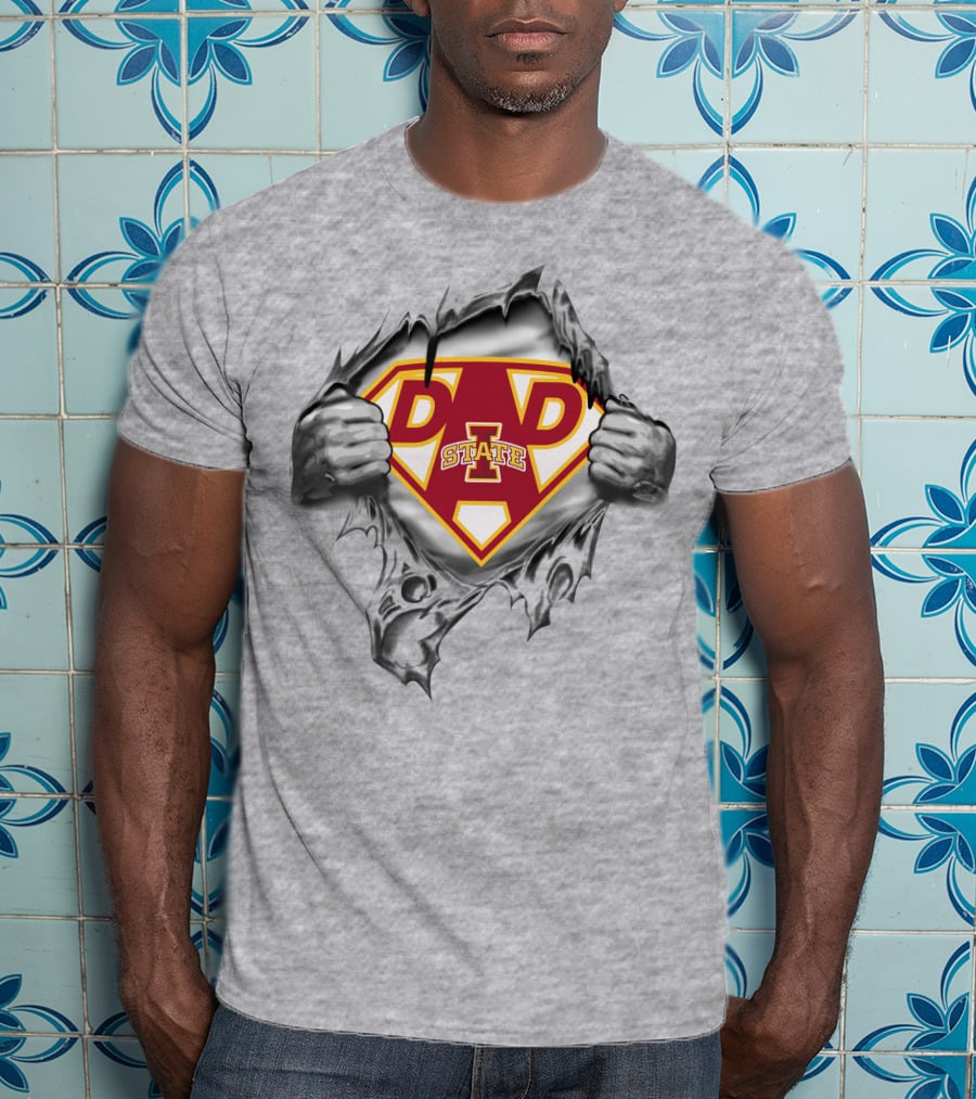 Iowa State Cyclones Dad Superhero Logo Tear T-Shirt