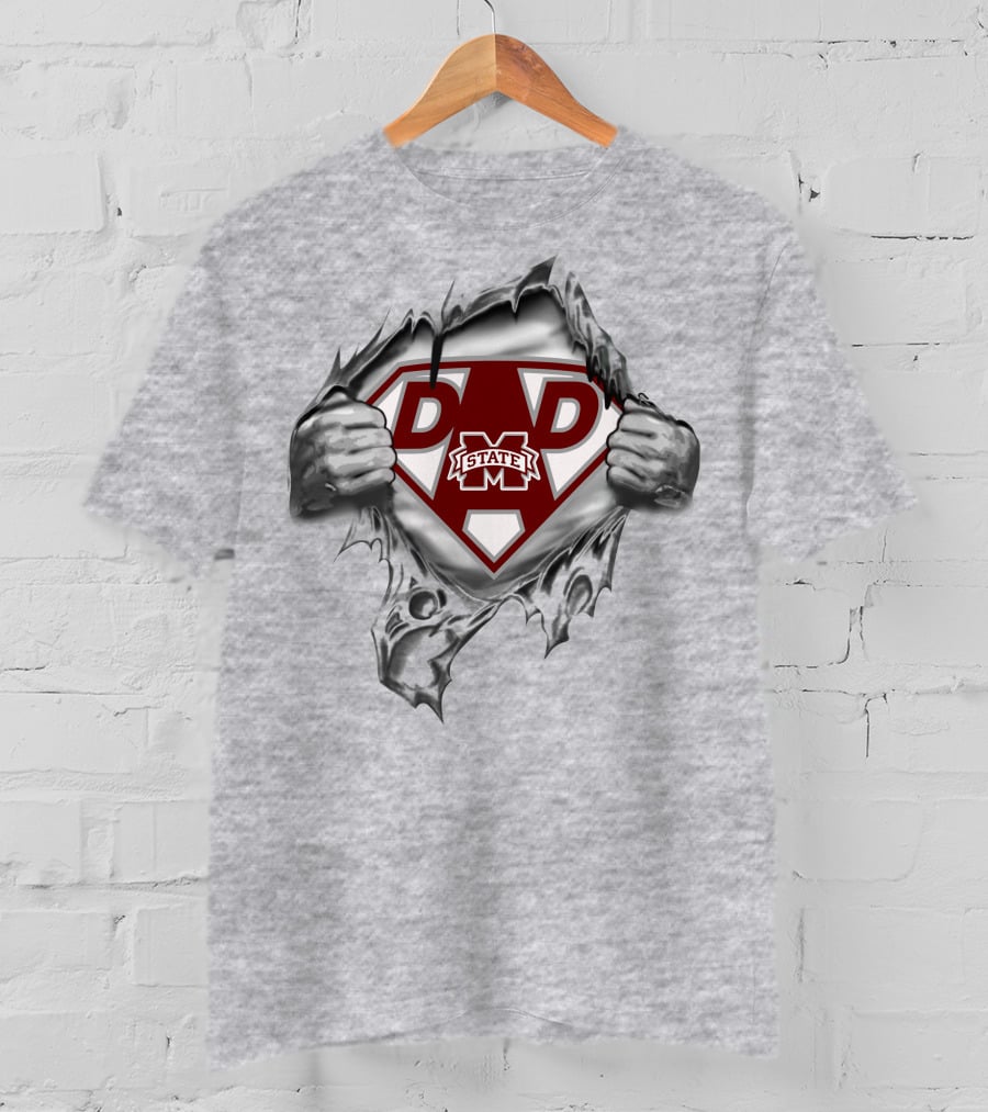 Mississippi State Bulldogs Super Dad Logo Hidden Under Tear T-Shirt