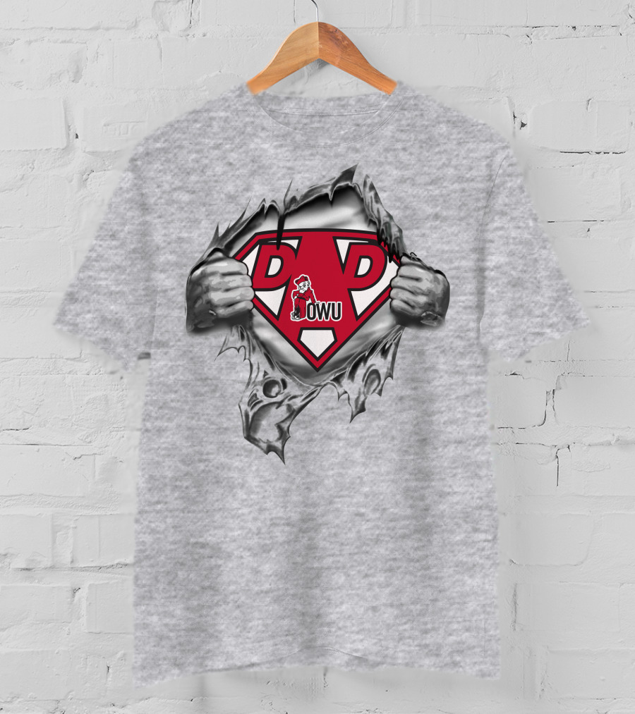 Ohio Wesleyan University Owu Super Dad Battling Bishops 136 Logo Rip T-Shirt