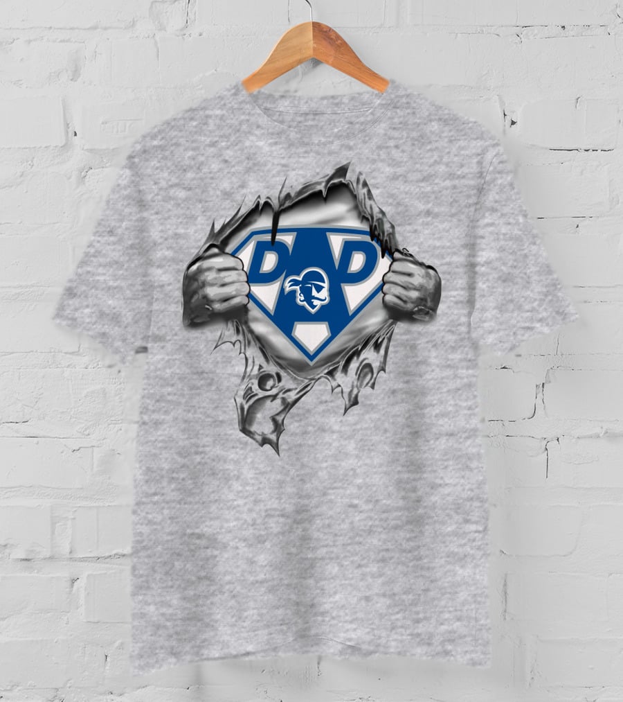 Seton Hall Pirates Super Dad Shield With Hands Ripping Through Grey Fabric T-Shirt