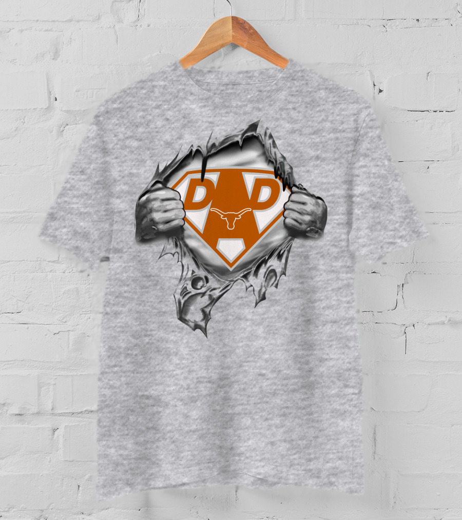 Texas Longhorns Super Dad Superman Logo With Torn Reveal T-Shirt