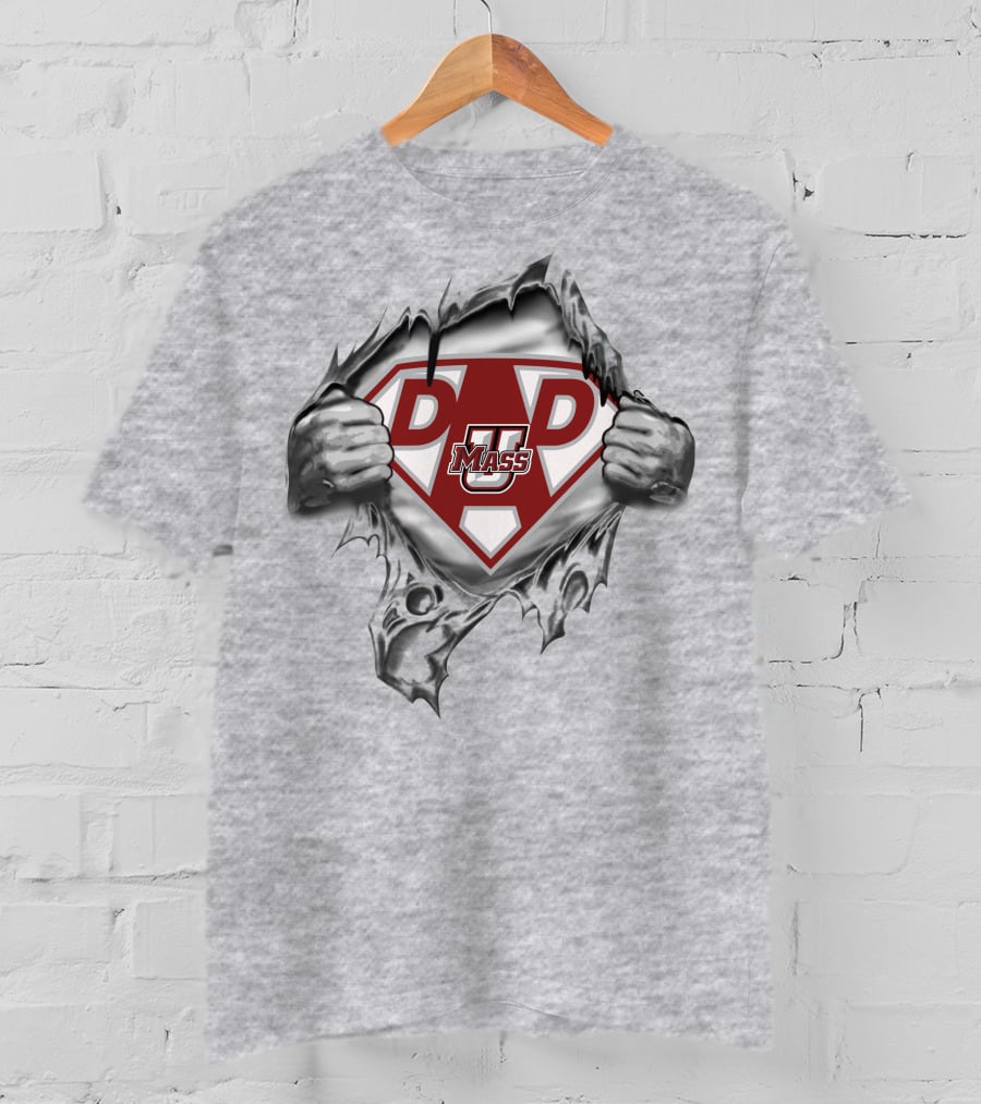 Umass Minutemen Super Dad Logo Hands Torn Fabric T-Shirt