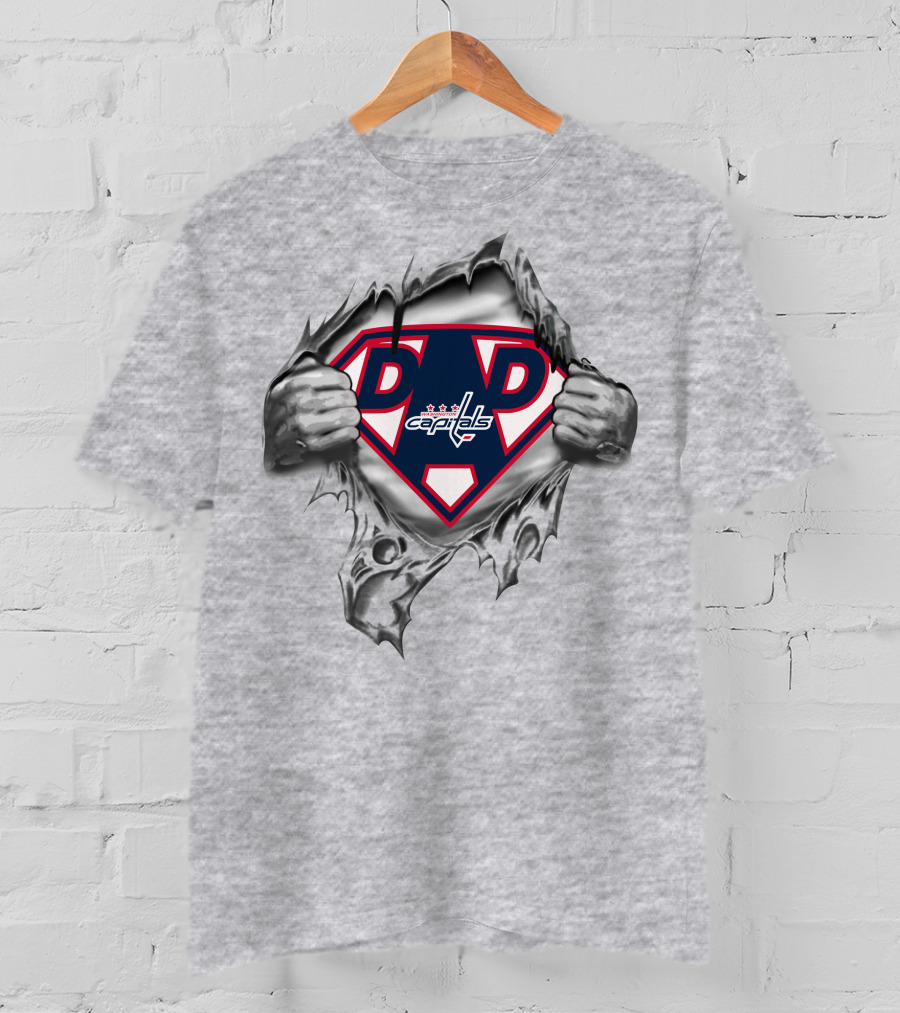 Washington Capitals Super Dad Logo With Dad Symbol In Ripped T-Shirt