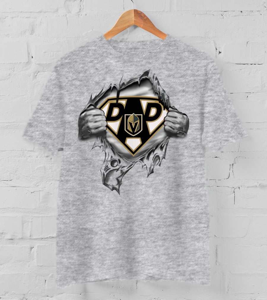 Vegas Golden Knights Dad Superhero Logo Breaking Through T-Shirt