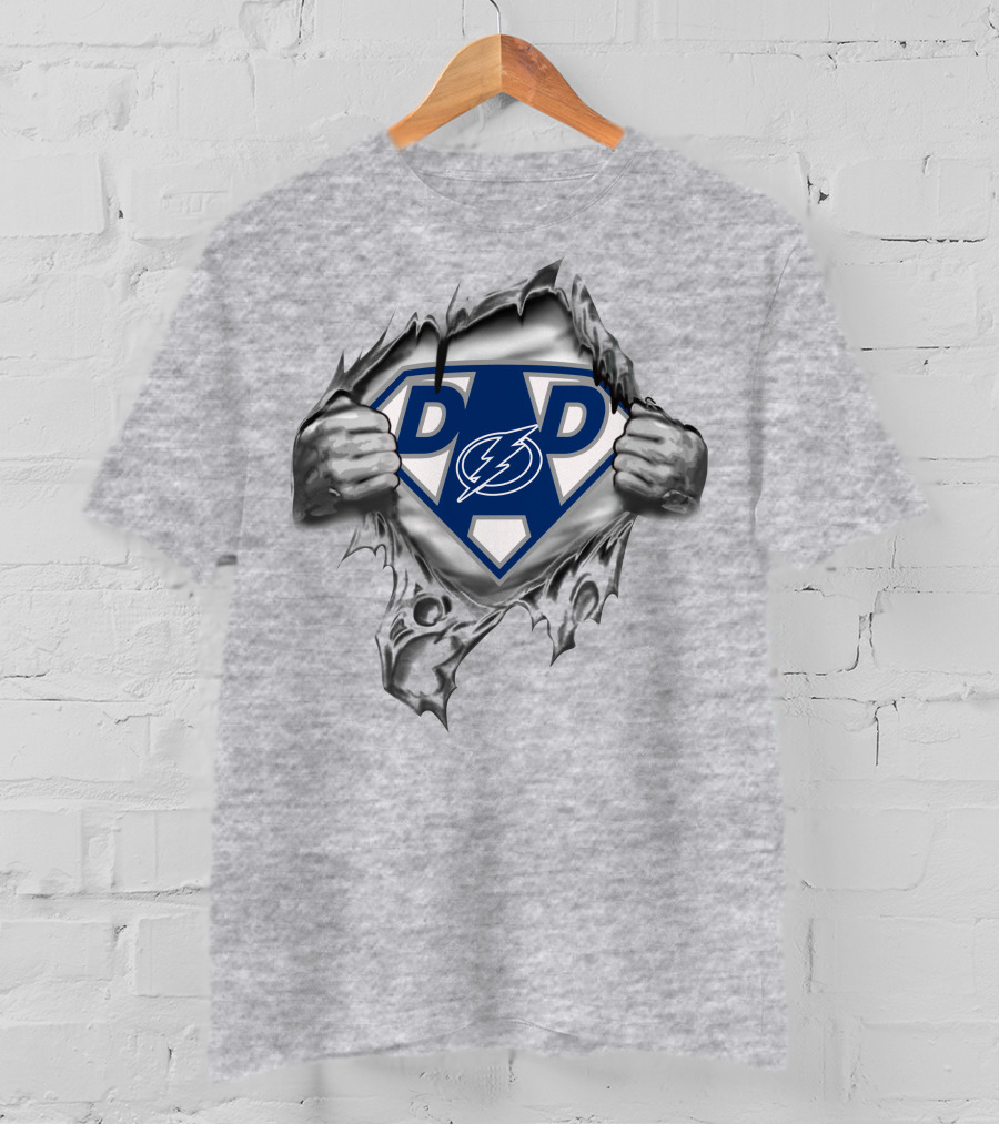 Tampa Bay Lightning Super Dad Logo With Lightning Bolt And Comic Style Hero Suit T-Shirt