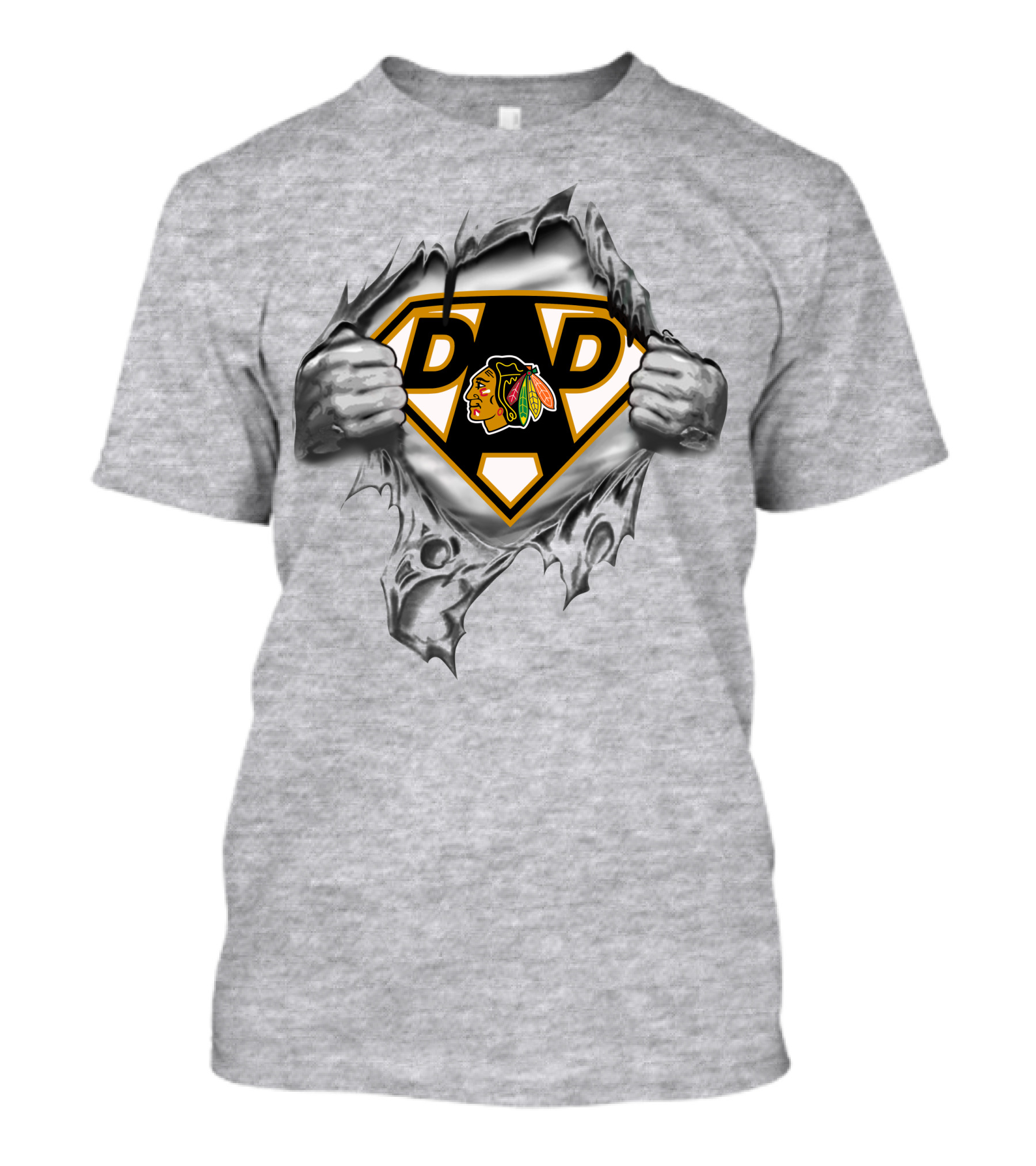 Chicago Blackhawks Super Dad Logo Inside Ripped T-Shirt