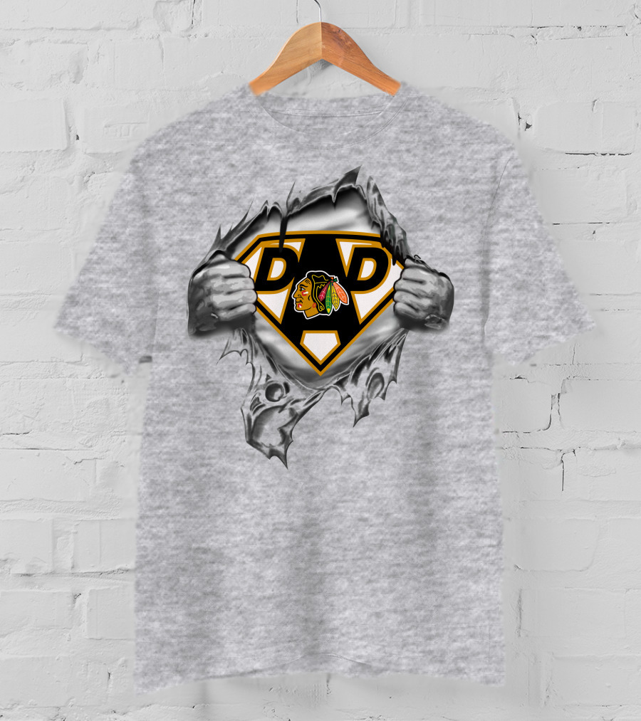 Chicago Blackhawks Super Dad Logo Inside Ripped T-Shirt
