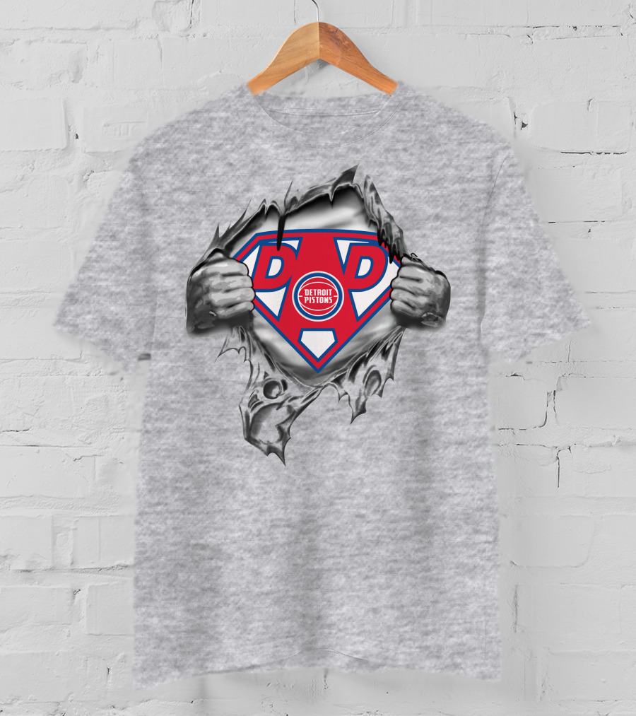 Detroit Pistons Super Dad Logo Superman Style T-Shirt