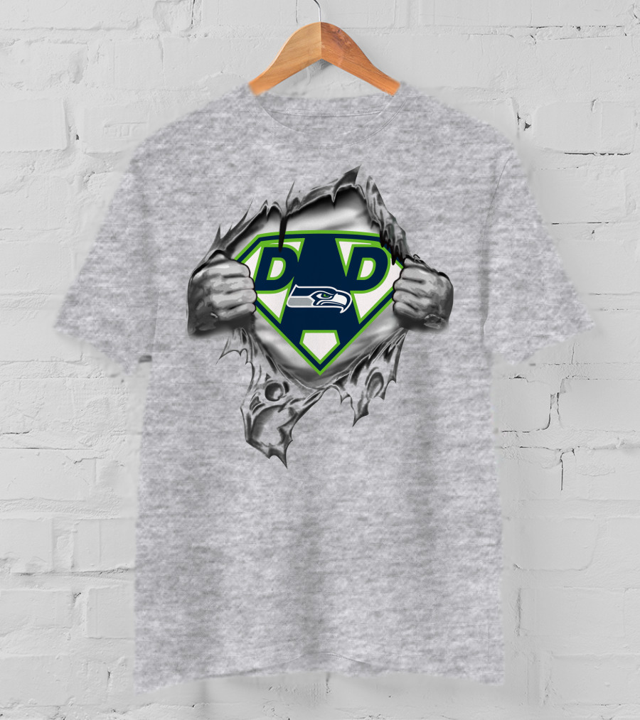 Seattle Seahawks Dad Logo With Superhero Symbol T-Shirt