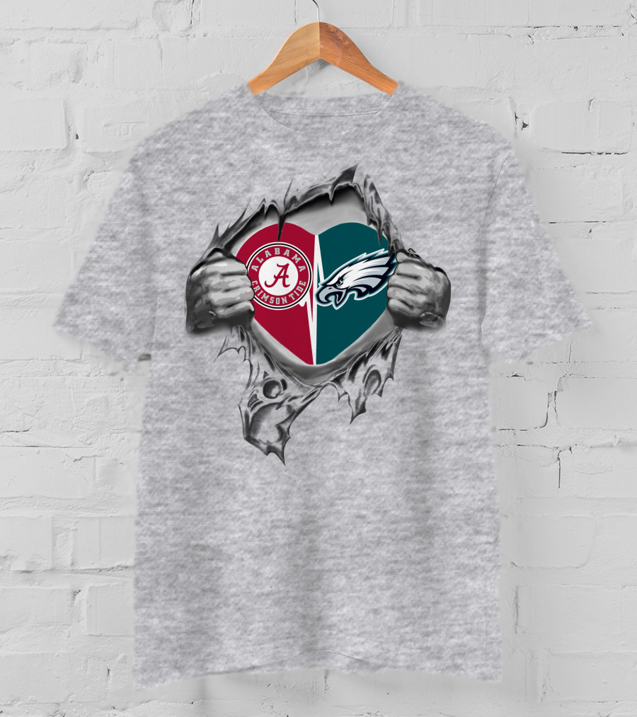Alabama Crimson Tide And Eagles Heart Design It's In My Heart T-Shirt