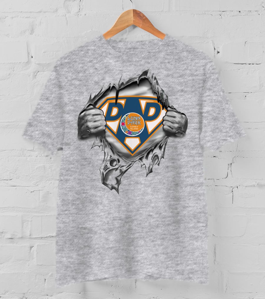Luna Park Casino Super Dad Emblem With Torn Silver Texture T-Shirt