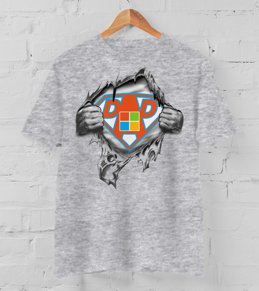 Microsoft Super Dad Logo Parody With Torn Shirt Effect T-Shirt