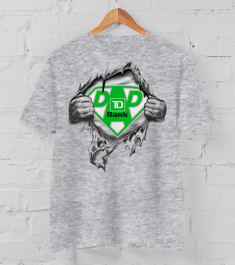 Td Bank Super Dad Logo With Heroic Shield And Ripped T-Shirt