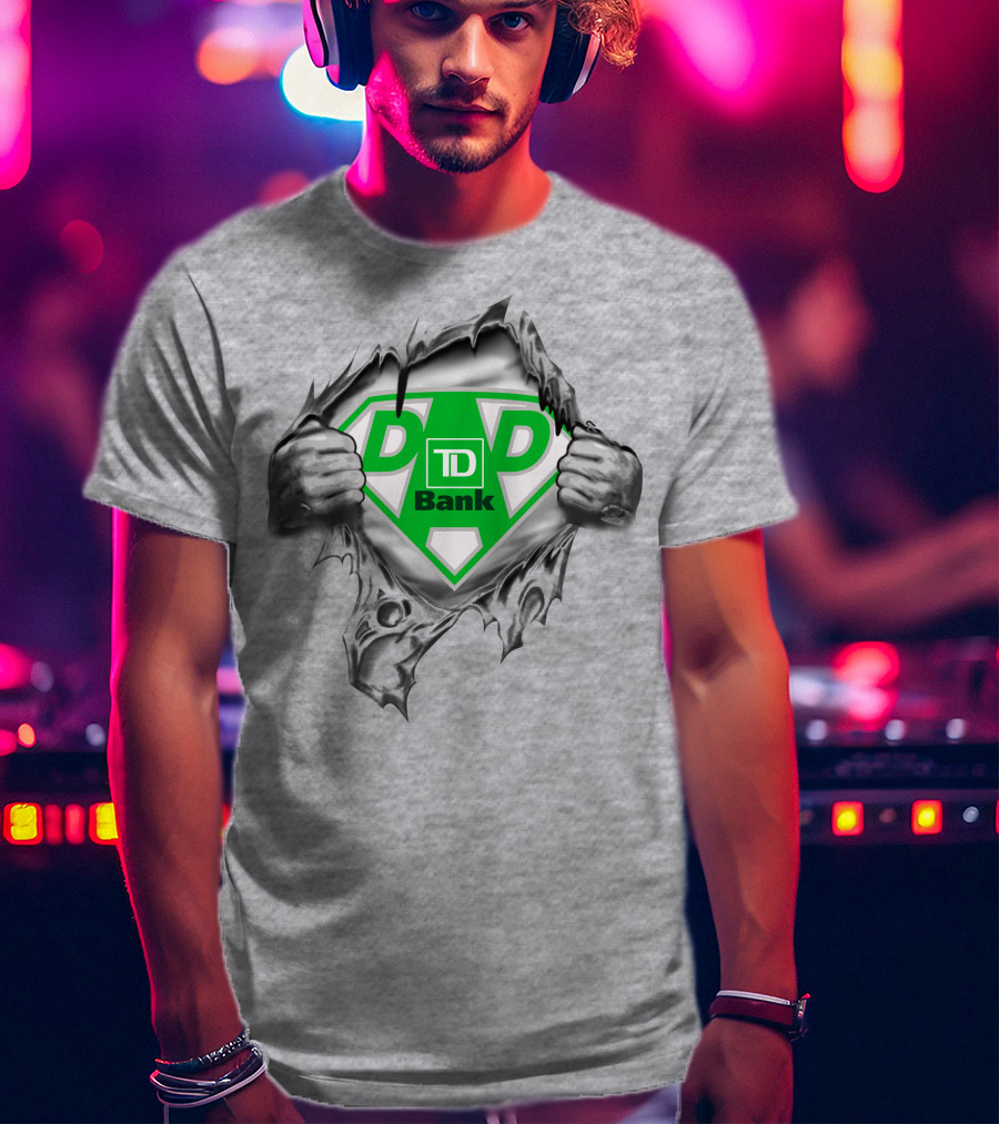 Td Bank Super Dad Logo With Heroic Shield And Ripped T-Shirt