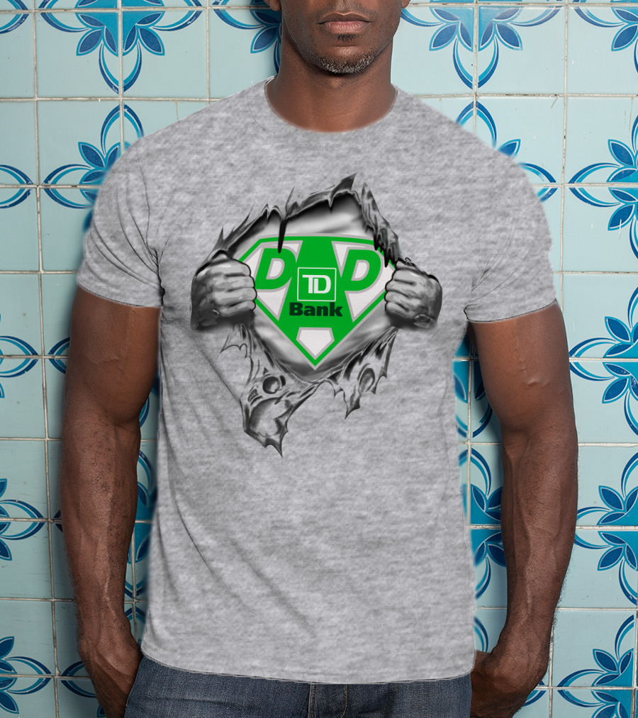 Td Bank Super Dad Logo With Heroic Shield And Ripped T-Shirt