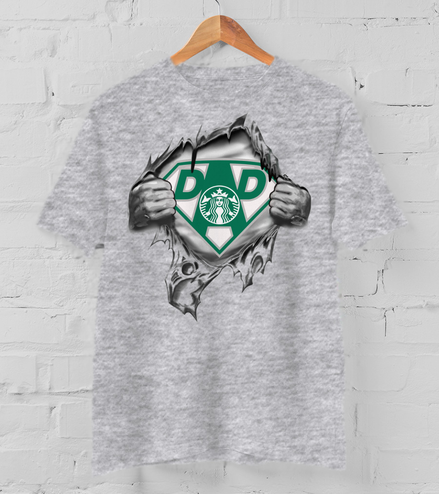 Starbucks Coffee Super Dad Superman Logo Rip Dad T-Shirt