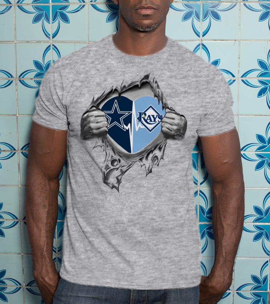 Cowboys Rays Heart Logo With Star And Diamond Symbol In Torn T-Shirt