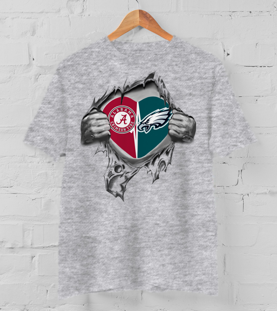 Alabama Crimson Tide Philadelphia Eagles Heart Burst T-Shirt