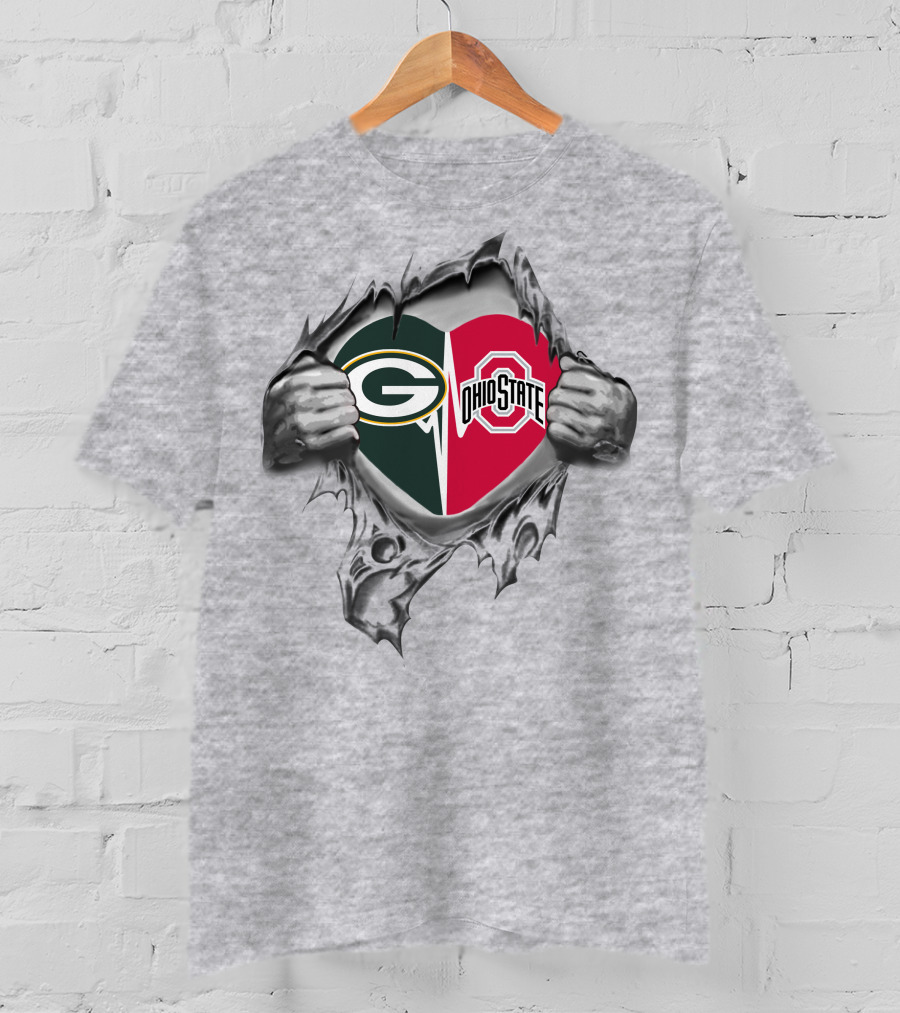 Packers Ohio State Buckeyes Heart Torn Open T-Shirt