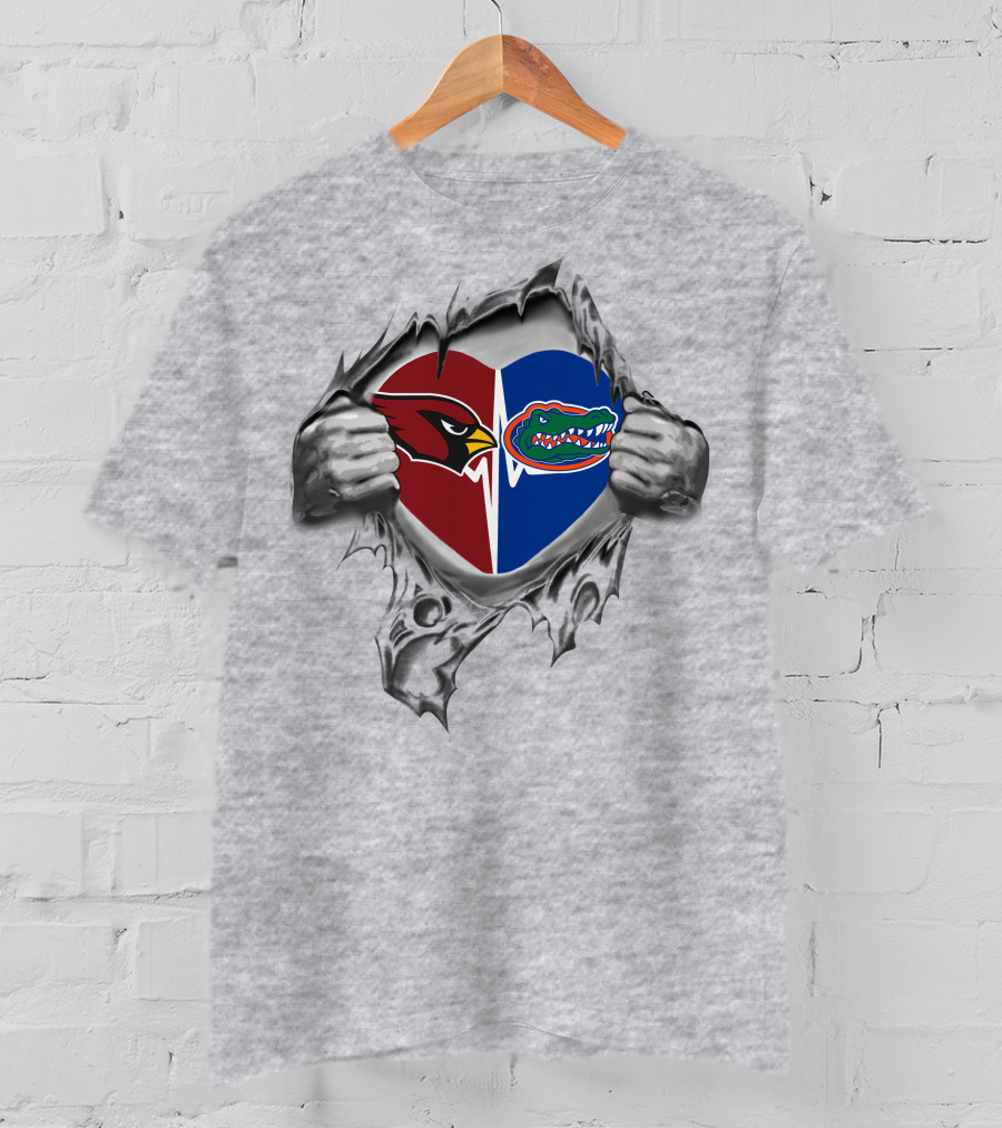 Cardinals Florida Gators Heart Torn Cloth T-Shirt