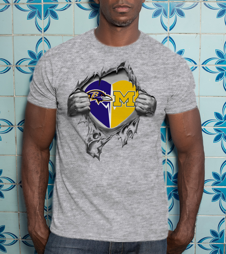 Ravens Michigan Wolverines Heart Inside T-Shirt