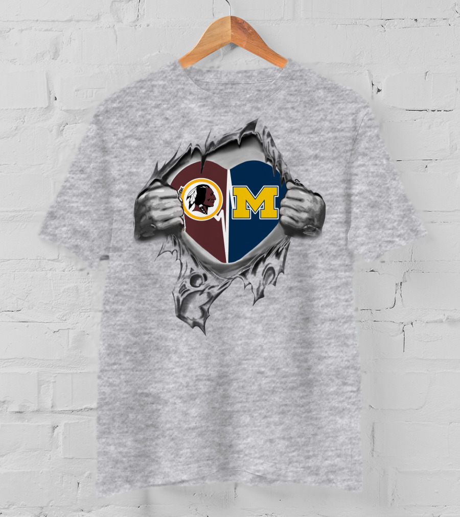 Redskins Michigan Wolverines Heart Symbol With Hands Revealing Loyalty T-Shirt
