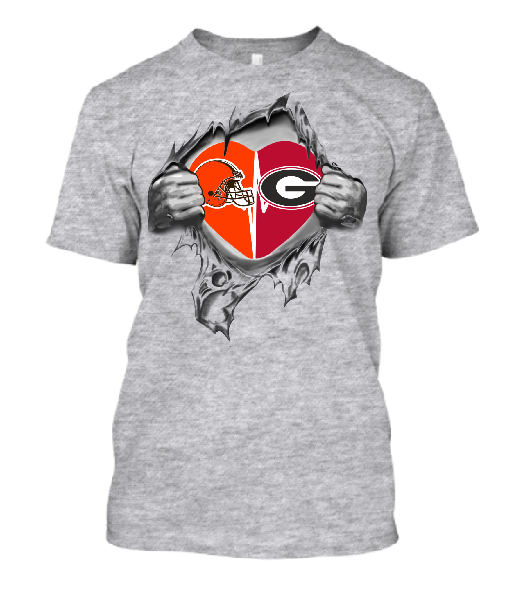 Cleveland Browns Georgia Bulldogs Heart In Chest T-Shirt