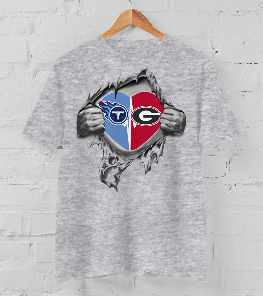 Titans Georgia Bulldogs Heart Logo Rip T-Shirt