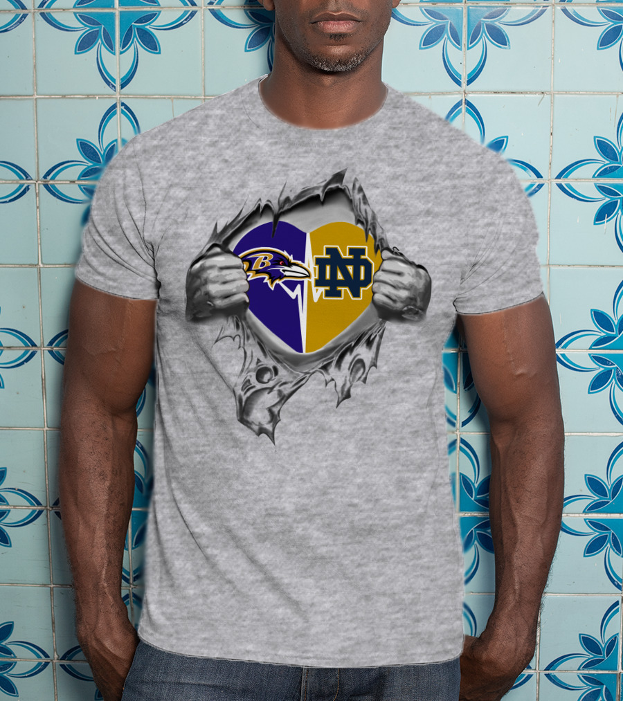 Ravens Notre Dame Fighting Irish Heart Design Inside My Heart T-Shirt