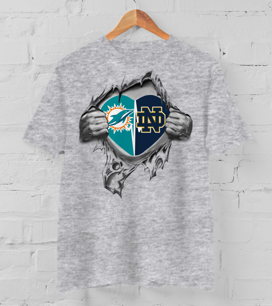 Notre Dame Fighting Irish Dolphins Heart Symbol T-Shirt