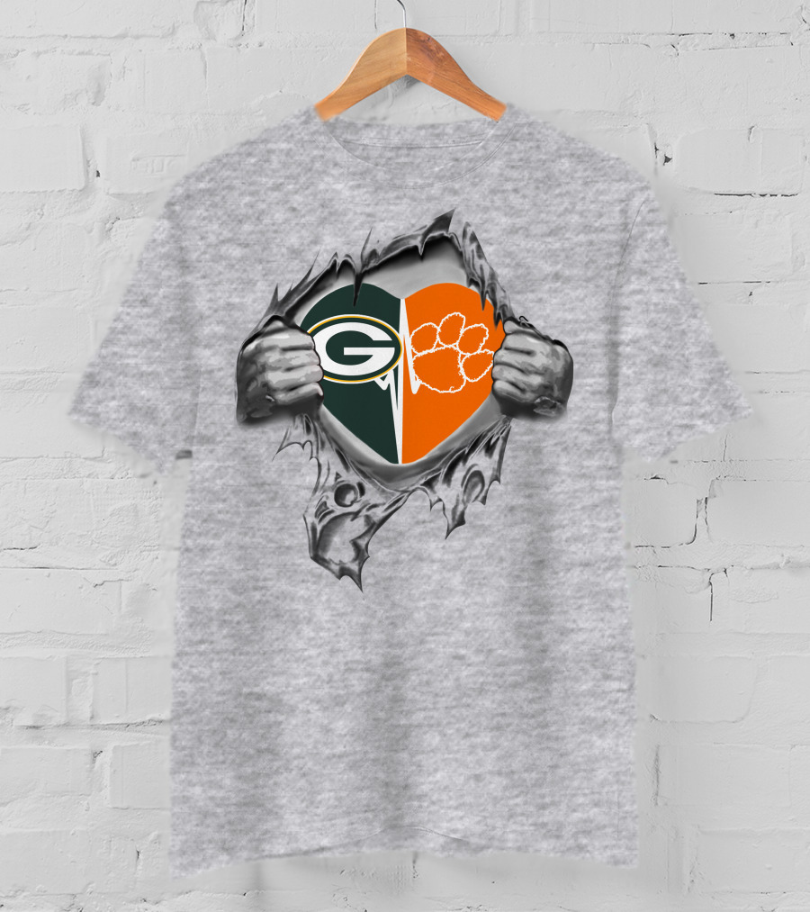 Packers Clemson Tigers Heart Torn Reveal T-Shirt