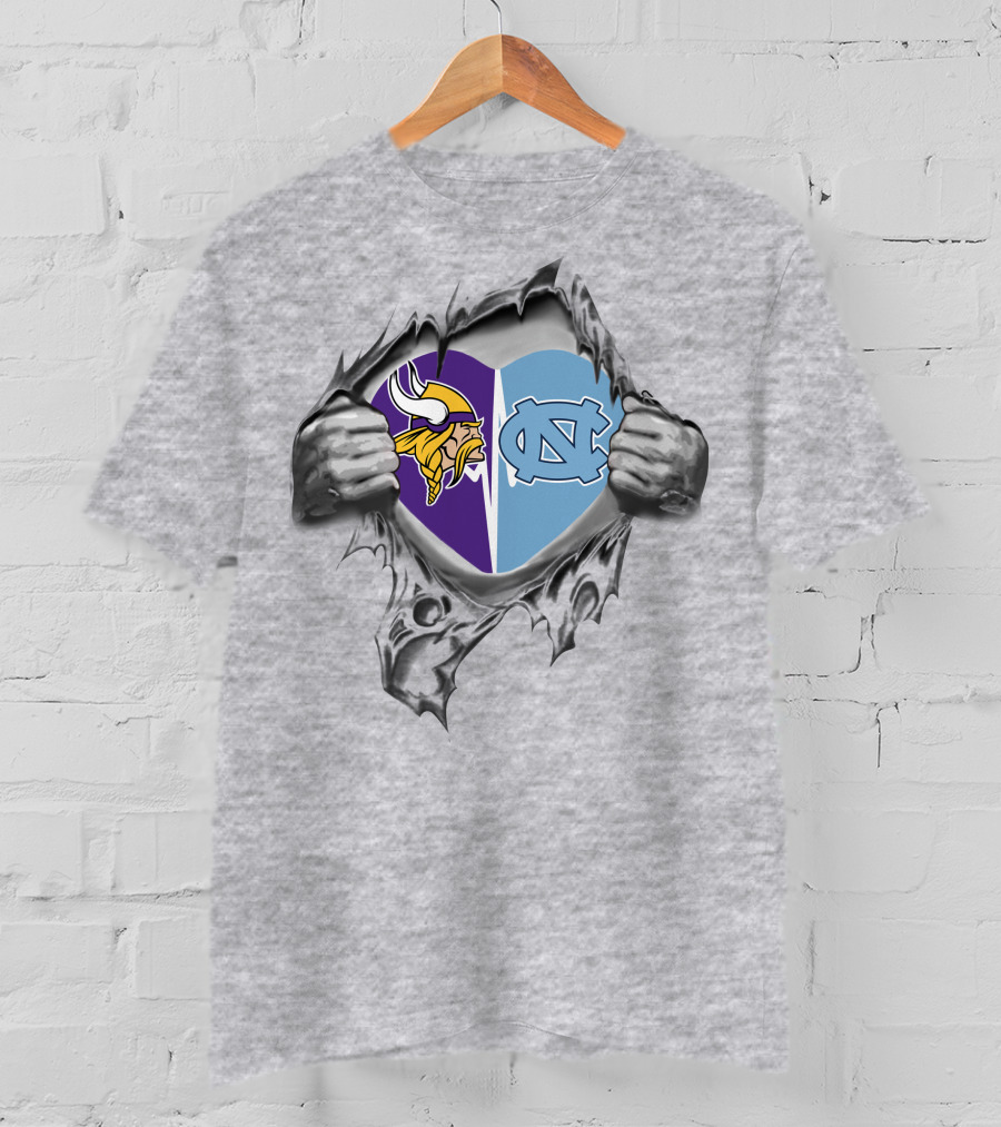 Minnesota Vikings North Carolina Tar Heels Heart T-Shirt