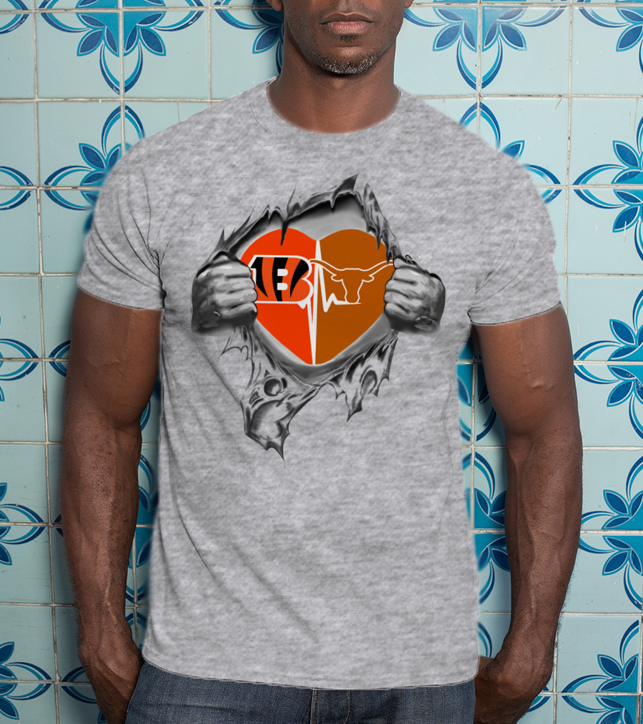 Bengals Texas Longhorns Heart Design With Logo Elements And Symbolic T-Shirt