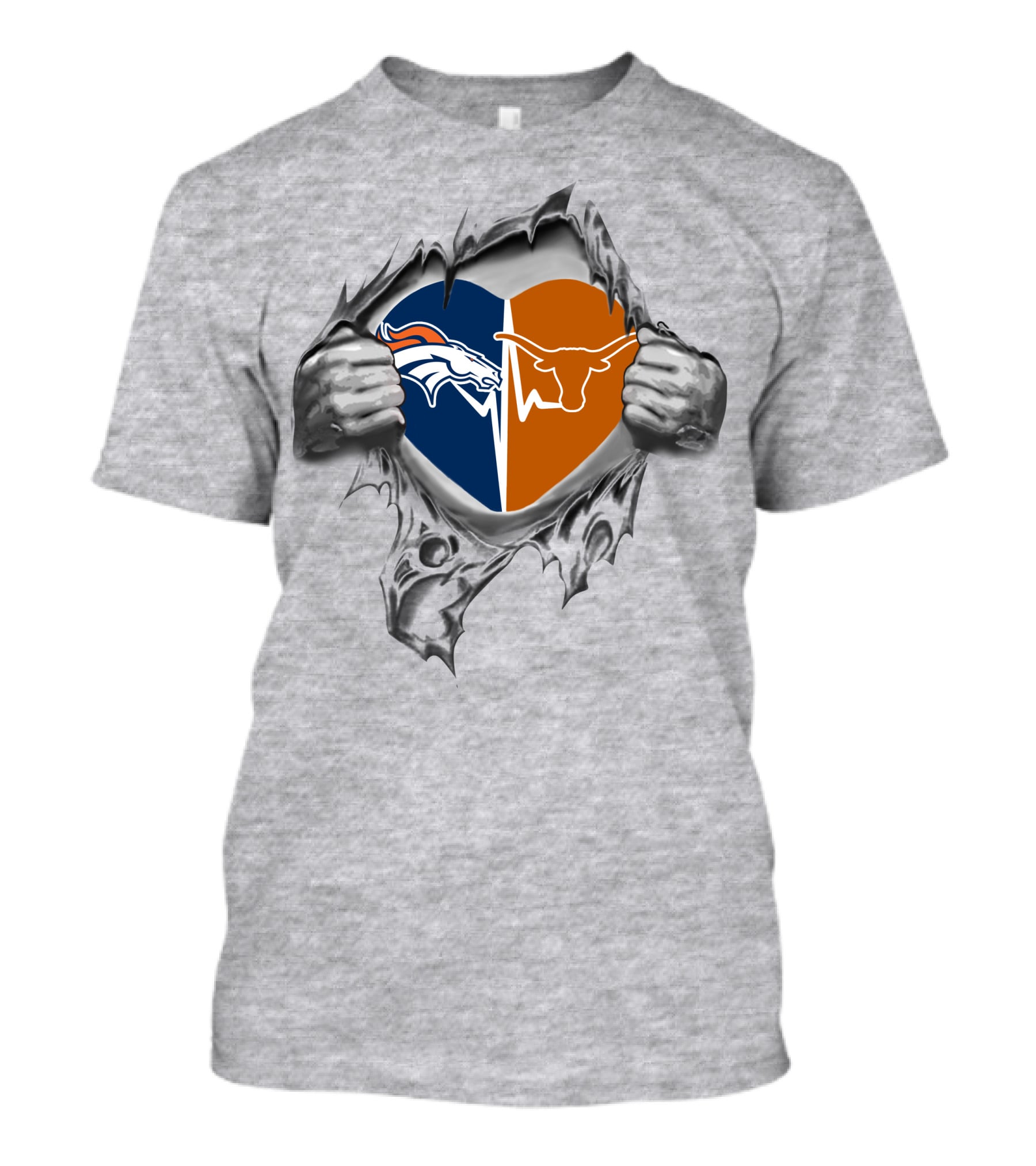 Broncos Texas Longhorns Heart Logo Fusion T-Shirt