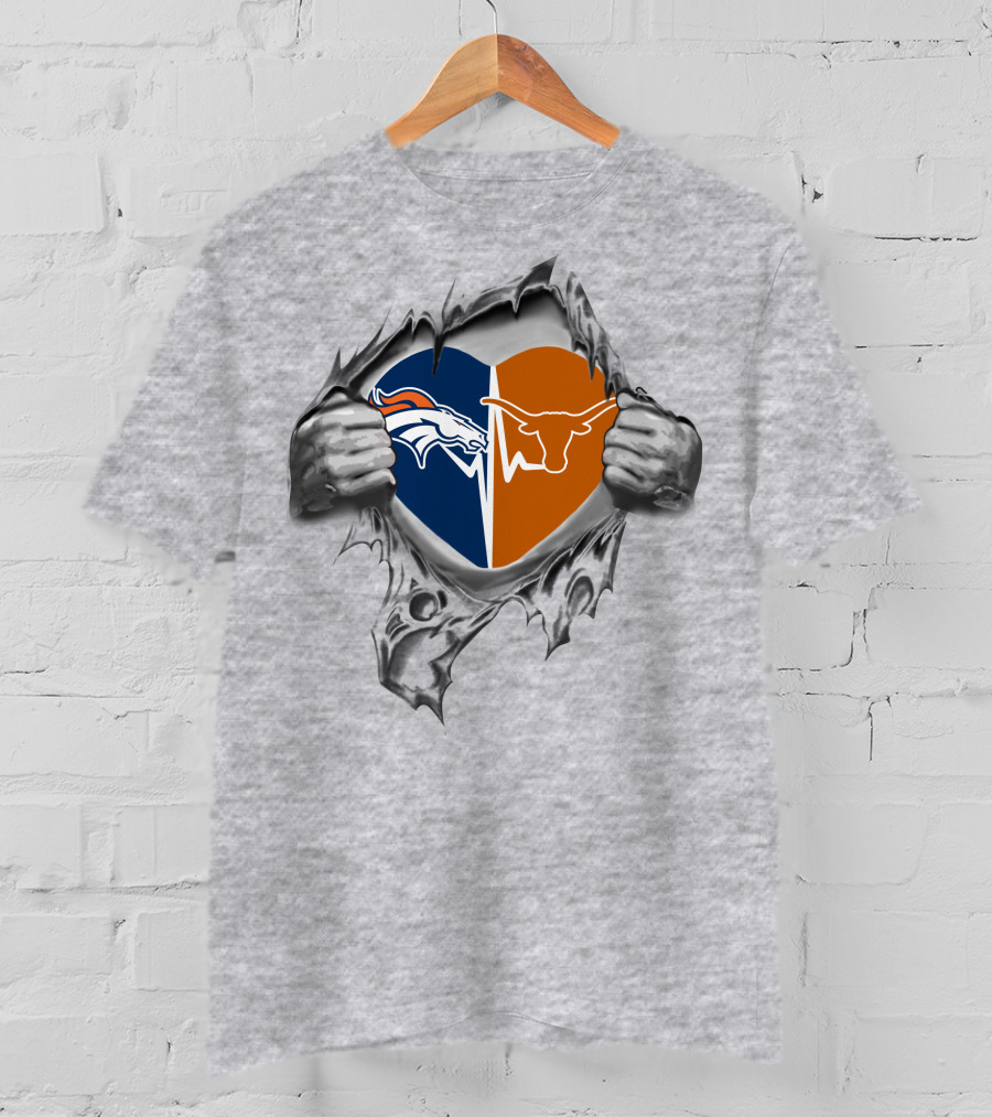 Broncos Texas Longhorns Heart Logo Fusion T-Shirt