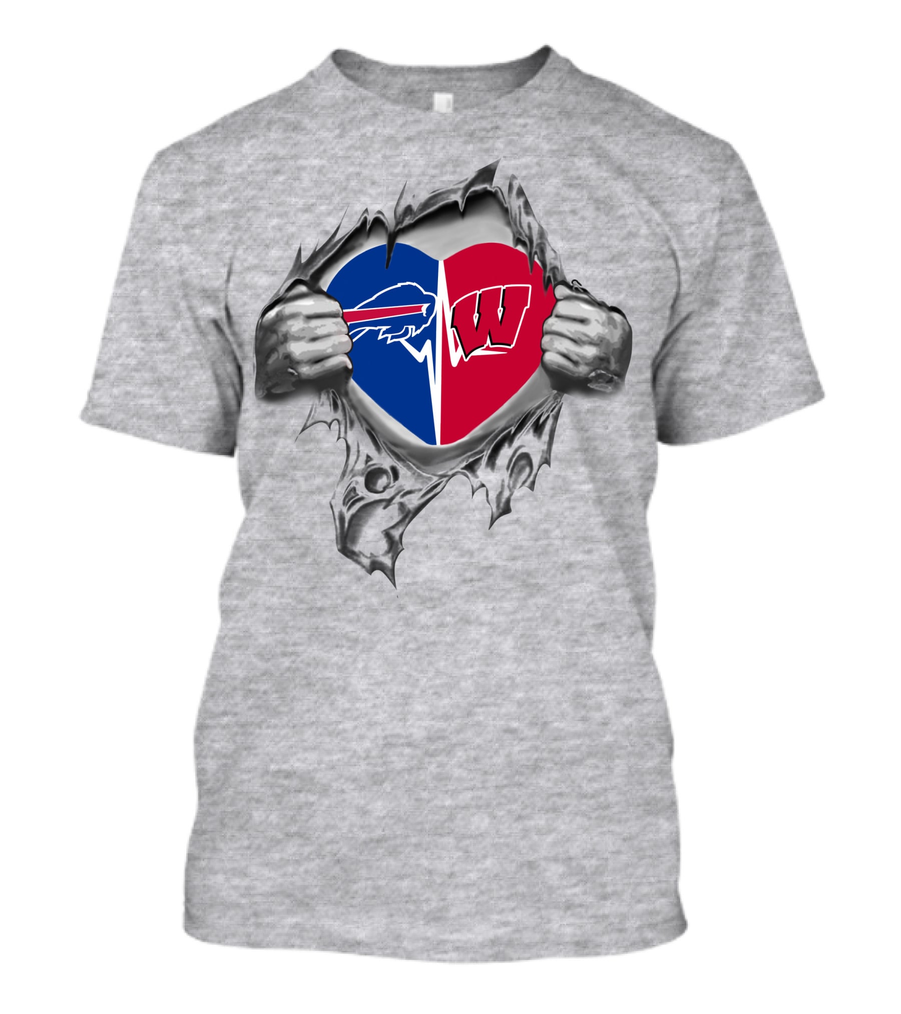Bills Wisconsin Badgers Heart Split T-Shirt