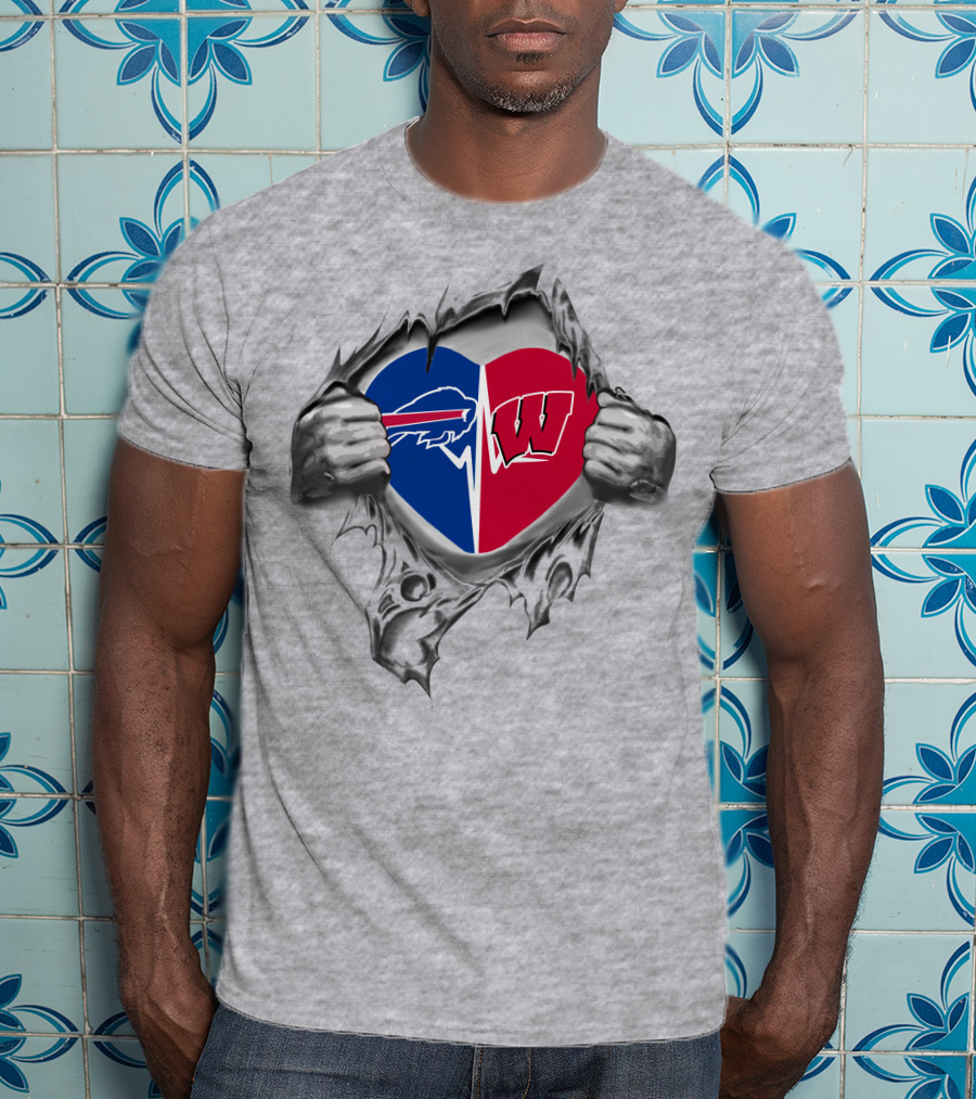 Bills Wisconsin Badgers Heart Split T-Shirt
